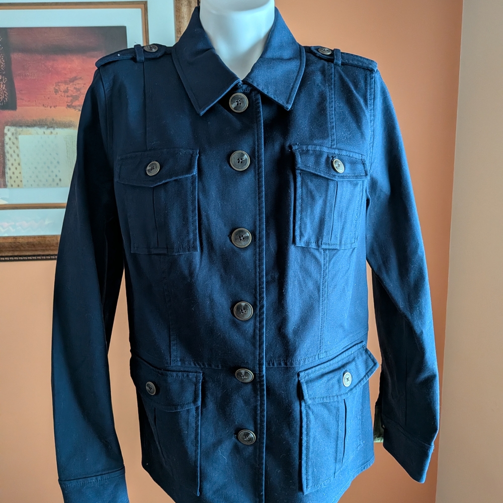 New Isaac Mizrahi Women's Navy Button-Up Jacket Size 14